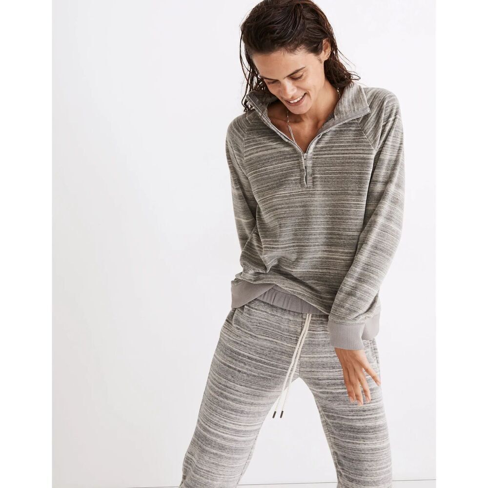MADEWELL MWL Space Dye Gray Velour Retro Half Zip Sweatshirt Size Medium